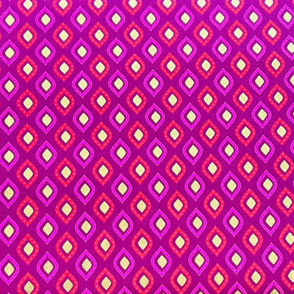 Magenta Gold Diamond Cotton Fabric