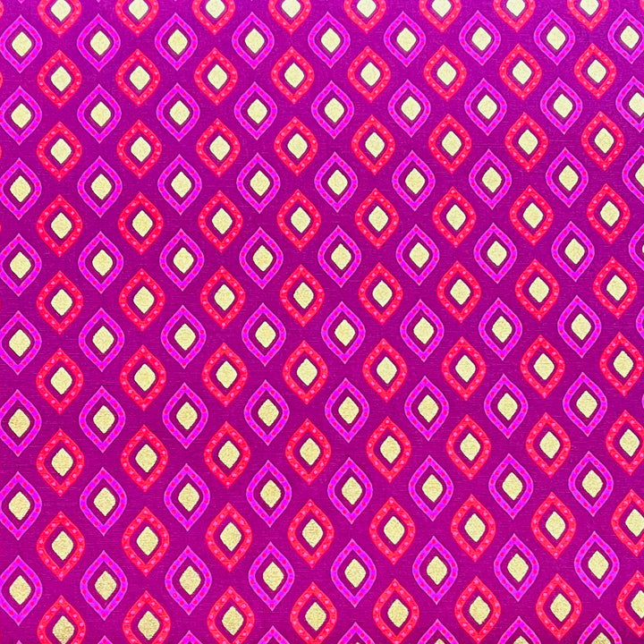 Magenta Gold Diamond Cotton Fabric