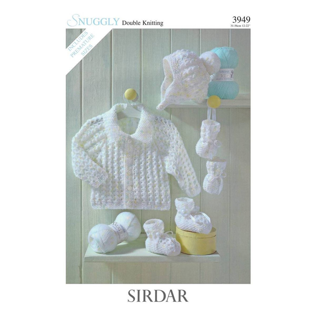 Baby Jacket Hat Bootees and Mittens in Snuggly DK - Sirdar Knitting Pattern - 3949