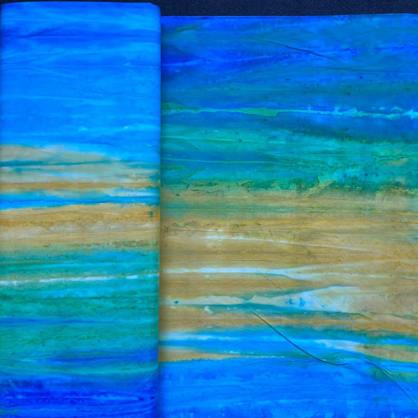 Blue Green Yellow Batik Fabric - Batik Landscapes Melachite