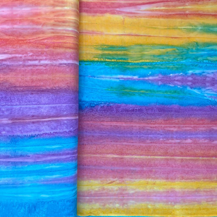 Rainbow Yellow Pink Blue Batik Fabric - Batik Landscapes Pastel Waves