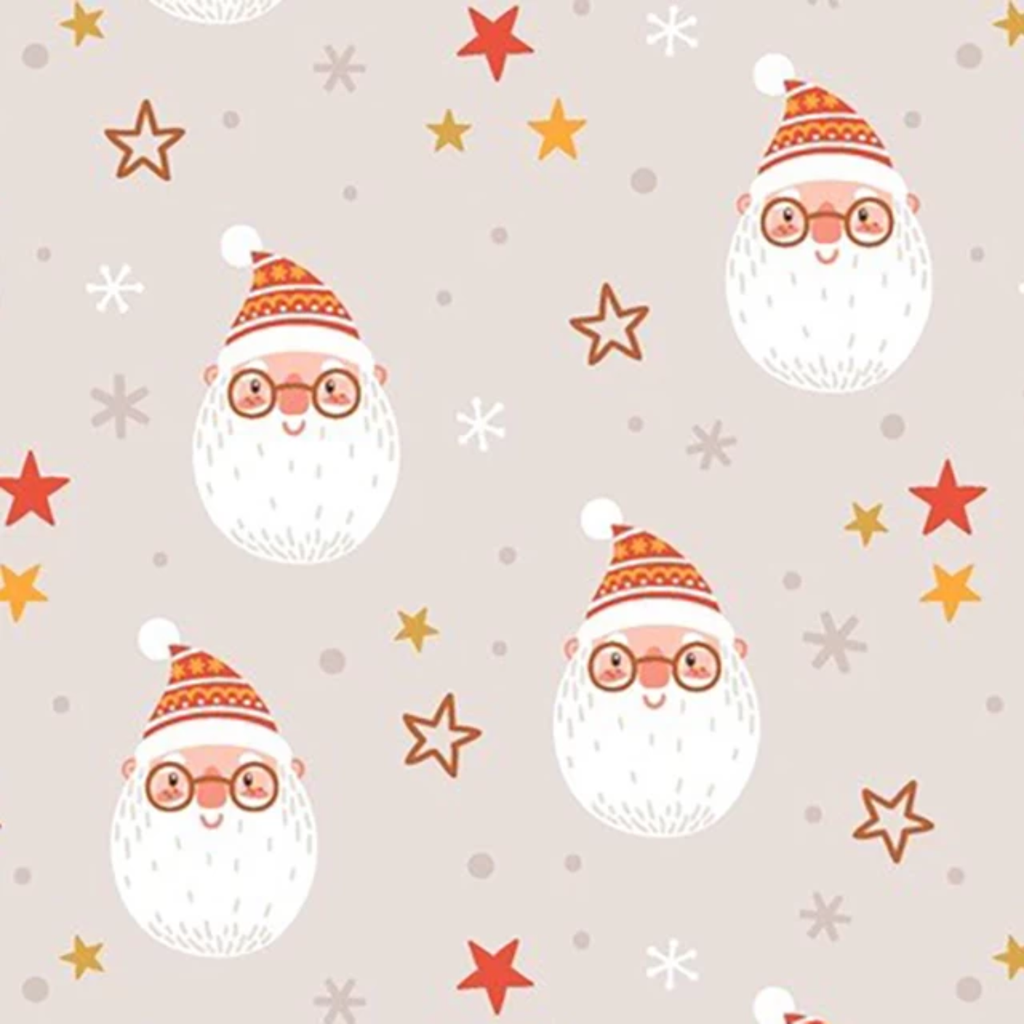 Beige Santa Face Christmas Cotton Fabric