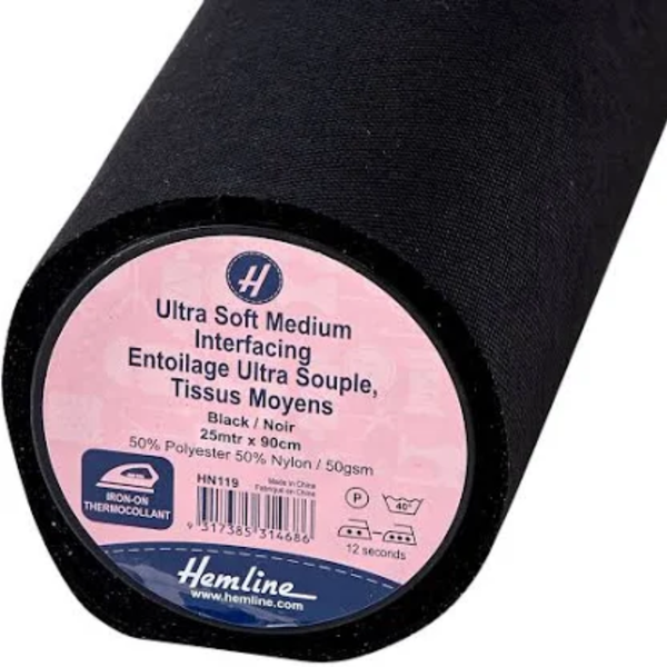 Black Standard Medium Iron-on Interfacing - 90CM