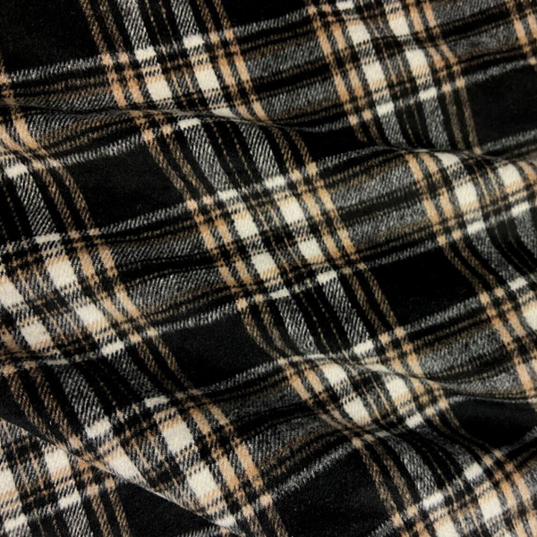 Black Tartan Wool Blend Fabric