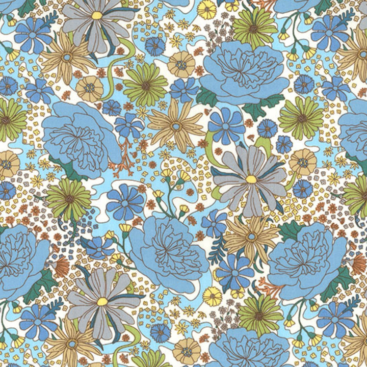 Blue Floral Design Cotton Poplin Fabric