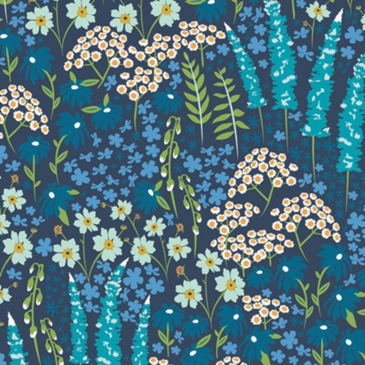 Blue Floral Rayon Fabric