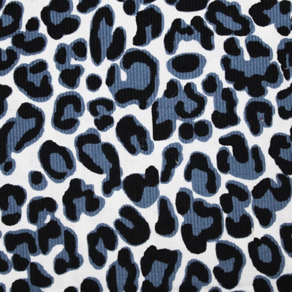 Blue Leopard Print Needlecord Fabric