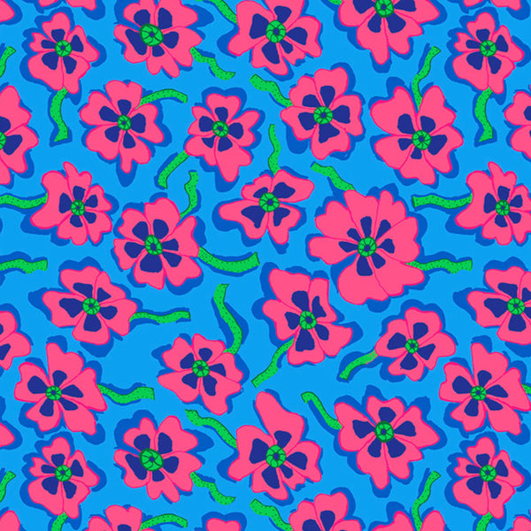 Blue and Pink Floral Camo Flower Cotton Fabric - Kaffe Fassett