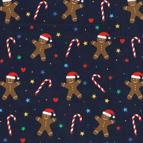 Navy Gingerbread Man Christmas Polycotton Fabric