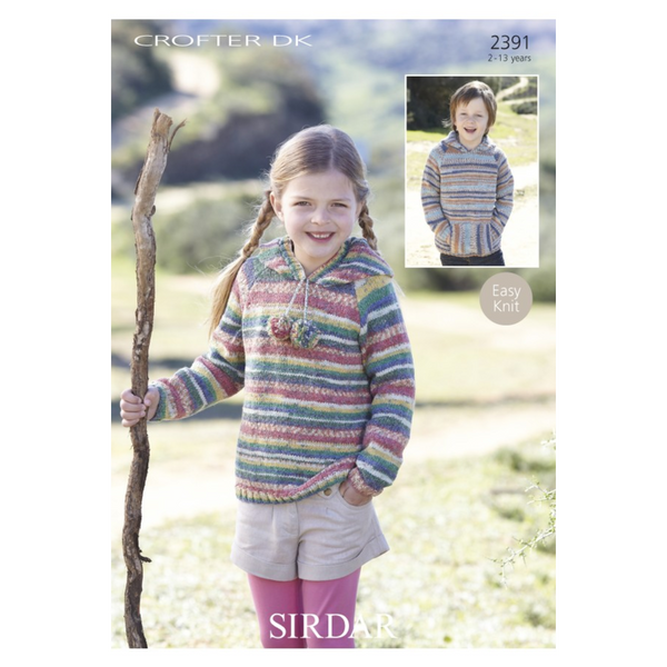 Children’s Hooded Raglan Sweater - Sirdar DK Knitting Pattern - 2391