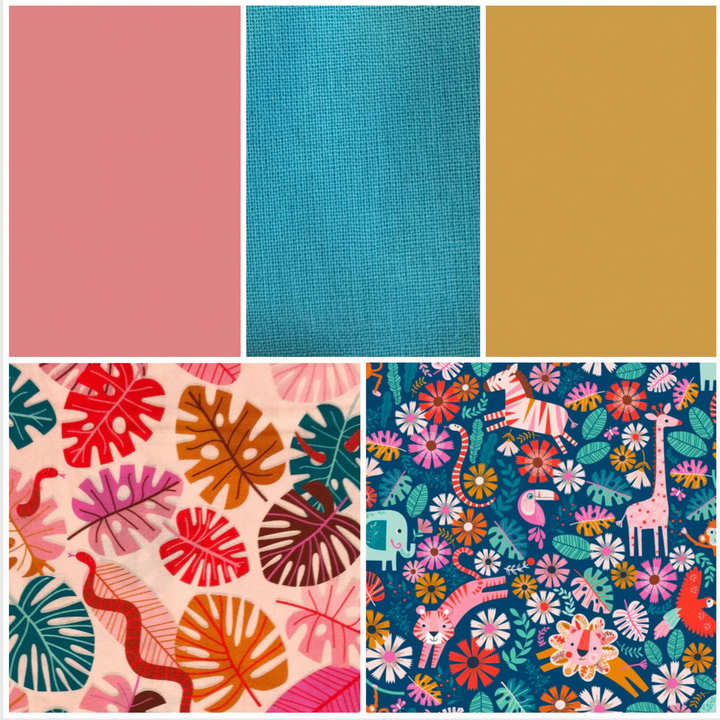 Pre-cut Coral Mustard Blue Dashwood Jungle Fabric Bundle