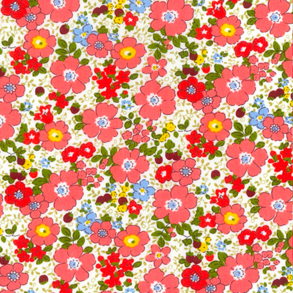 Coral Mix Floral Cotton Poplin Fabric