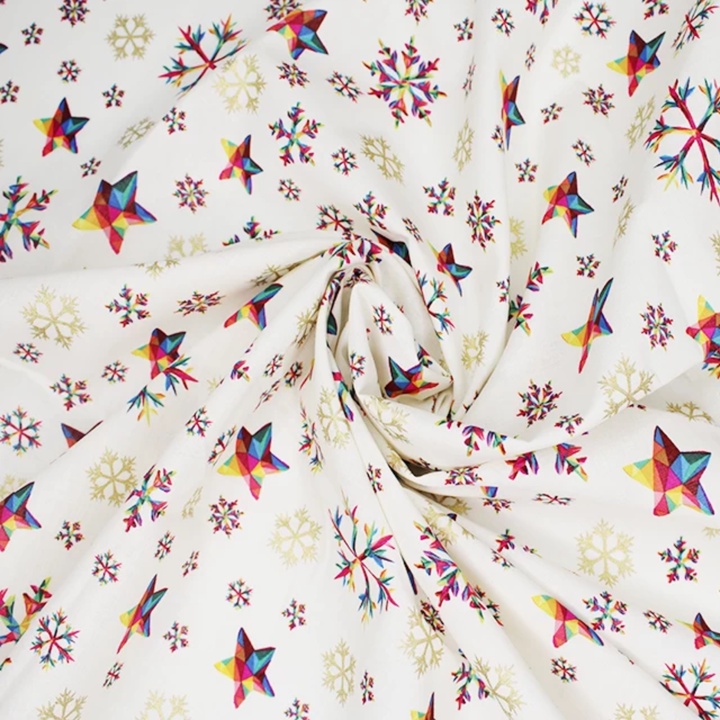 Cream Rainbow Snowflake Metallic Cotton Fabric