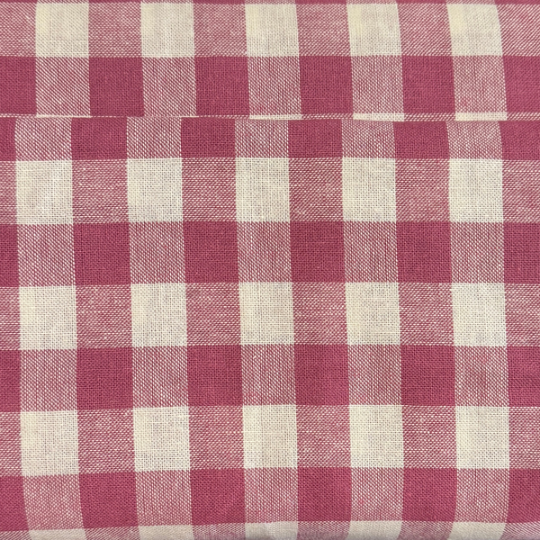 Burgundy Check Linen & Cotton Mix Fabric