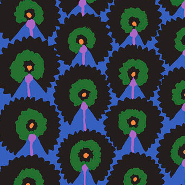 Dark Blue Purple Floral Regal Fans Cotton Fabric - Kaffe Fassett