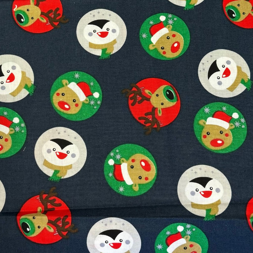 Christmas Penguin Reindeer Cotton Fabric