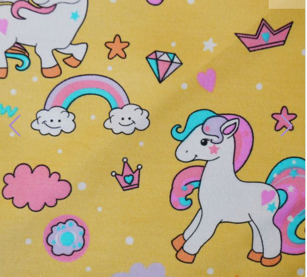 REMNANT Yellow Unicorn Cotton Poplin 3m