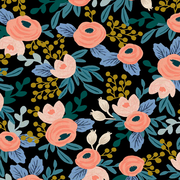 Garden Party Rosa - Black - Canvas Cotton Fabric - Cotton + Steel