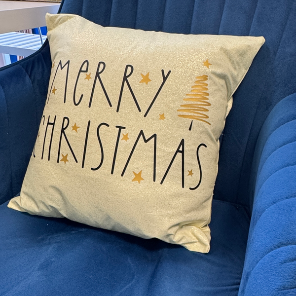 Gold Glitter Merry Christmas Cushion