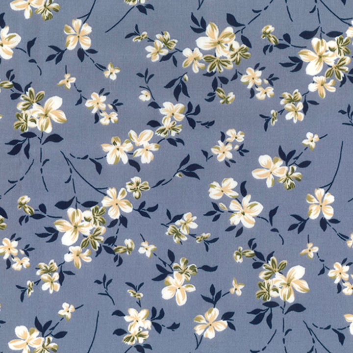 Grey White Floral Cotton Poplin Fabric