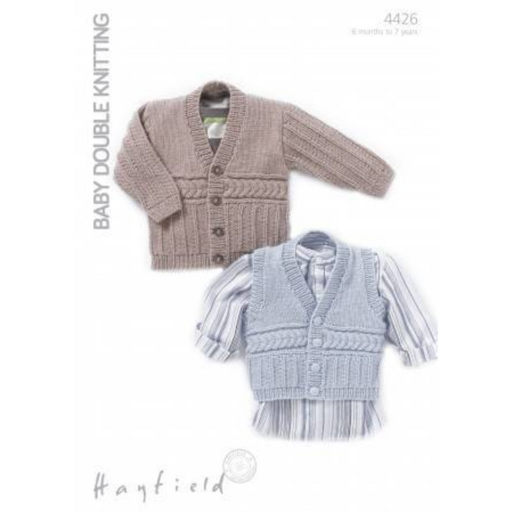 Hayfield Baby DK Boys V Neck Cardigan and Waistcoat Knitting Pattern - 4426