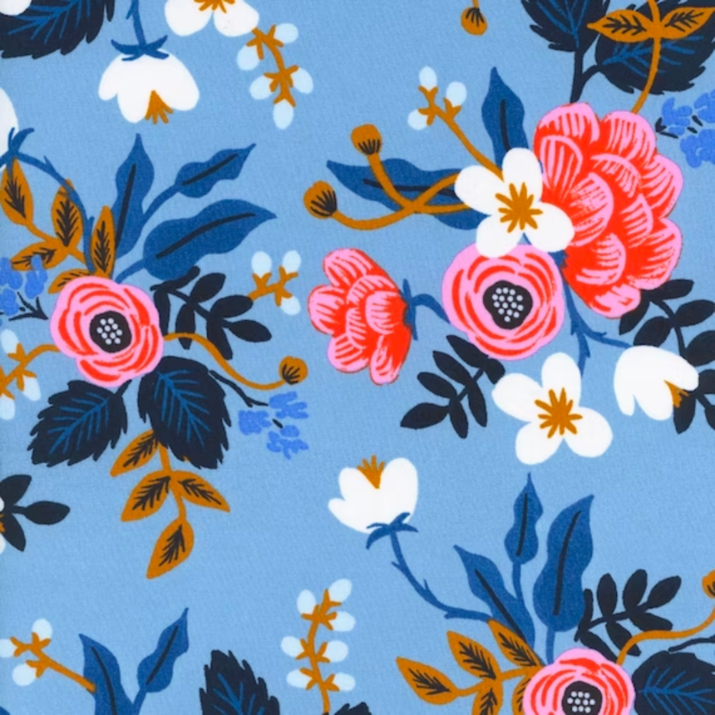 Les Fleurs - Blue Floral Cotton Fabric - Cotton + Steel