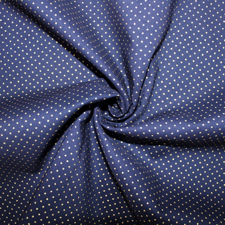 Mini Navy Blue and Gold Metallic Polkadot Cotton Fabric