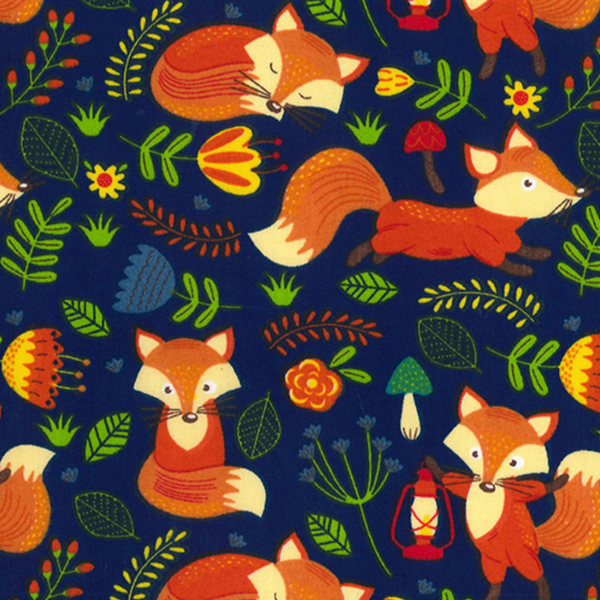 Navy Fox Woodland Polycotton Fabric