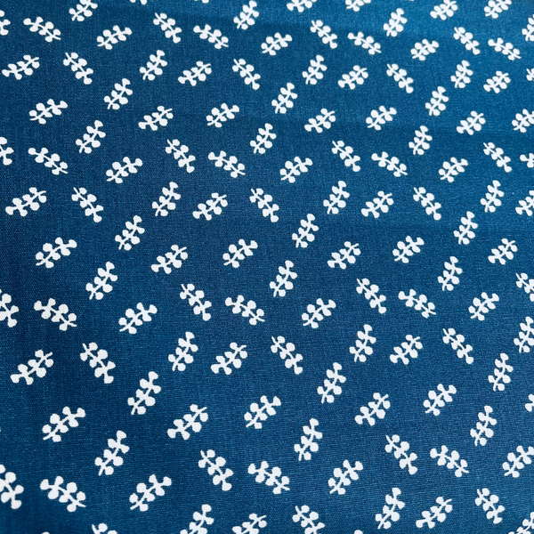 Navy Leaf Cotton Poplin Fabric