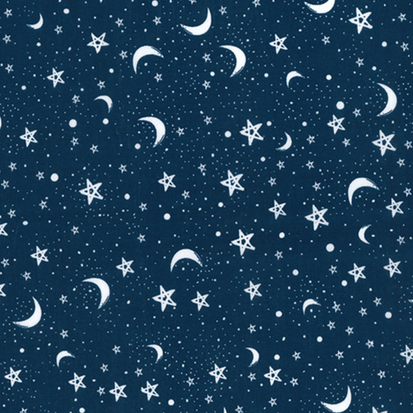 Navy Moon and Stars Polycotton Fabric