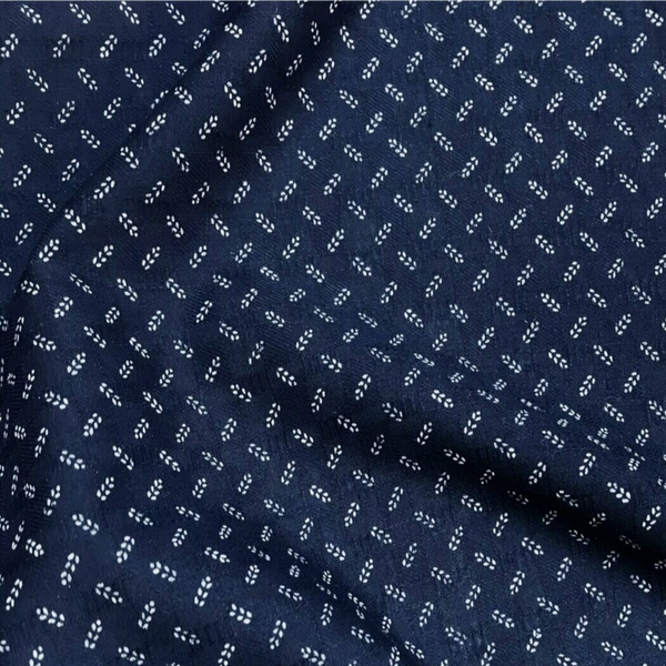 Navy Leaf Cotton Poplin Fabric - Small Sprig