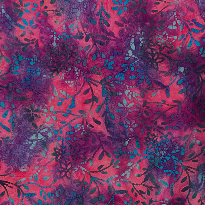 Leaf Pink, Blue & Purple Batik Cotton Fabric