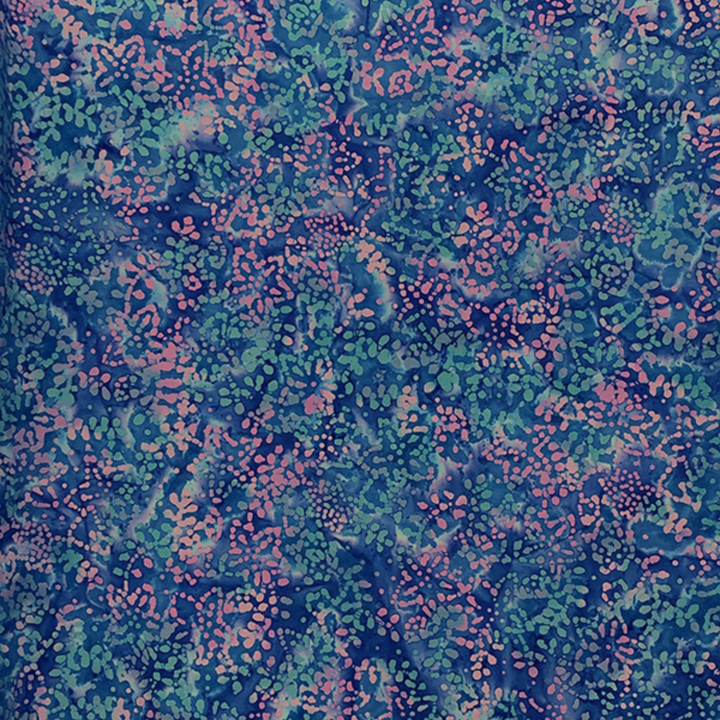 Pink & Blue Leaf Batik Cotton Fabric