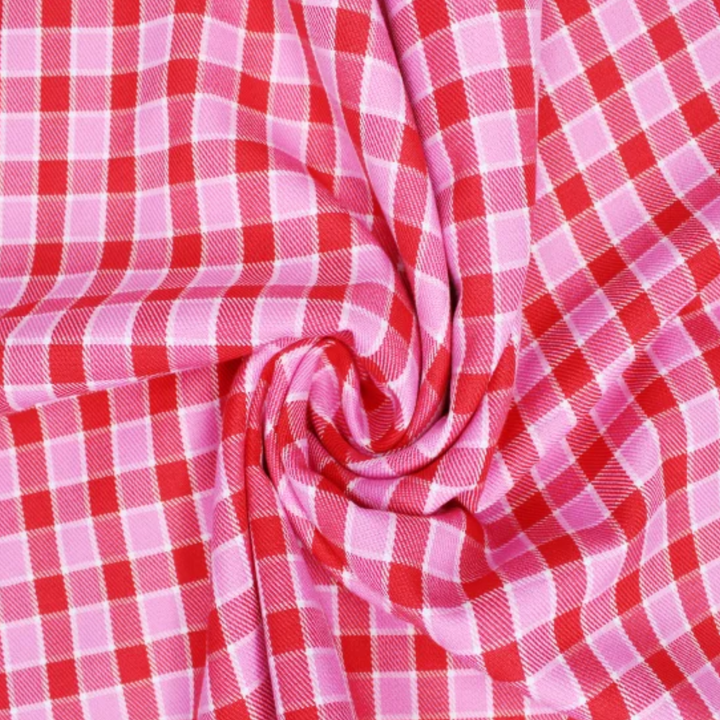 Pink and Red Tartan Polyviscose Fabric