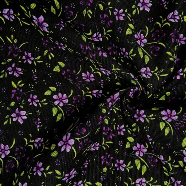 Purple Floral Baby Needlecord Fabric