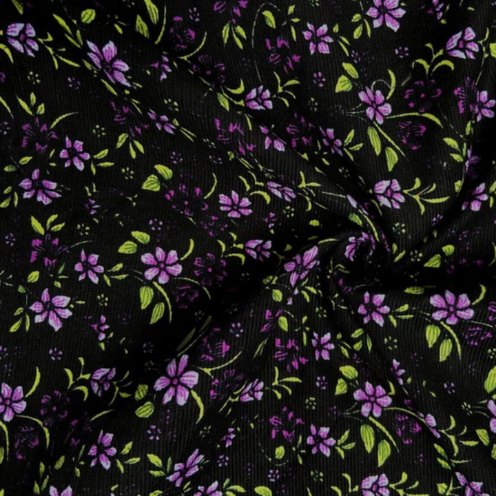 Purple Floral Baby Needlecord Fabric