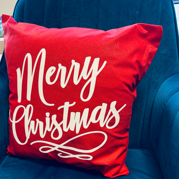 Red Glitter Merry Christmas Cushion