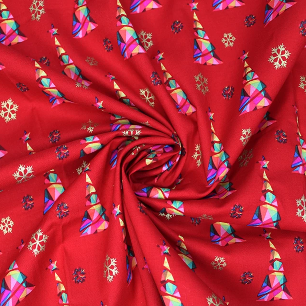 Red Rainbow Christmas Tree Metallic Cotton