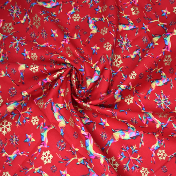 Red Rainbow Reindeer Metallic Cotton Fabric