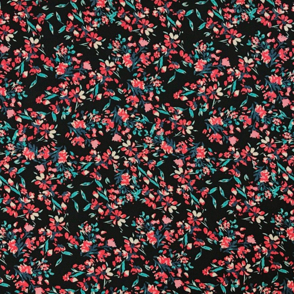 REMNANT - Red and Black Floral Georgette Fabric - 89CM