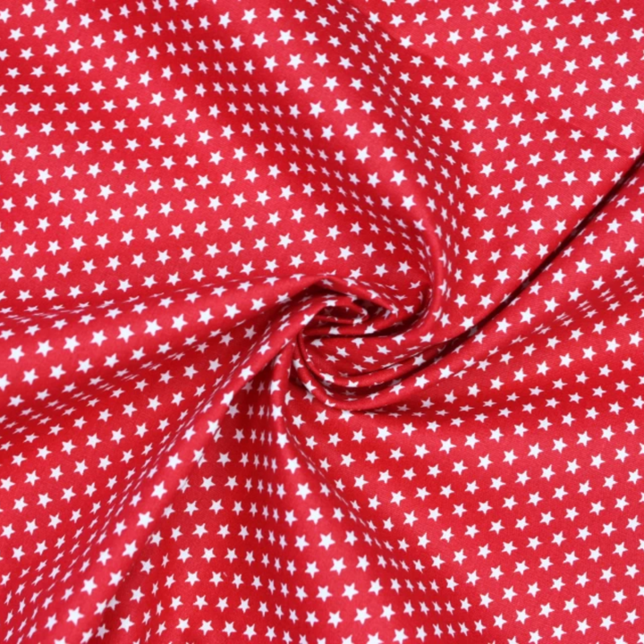 Red and White Star Cotton Poplin Fabric