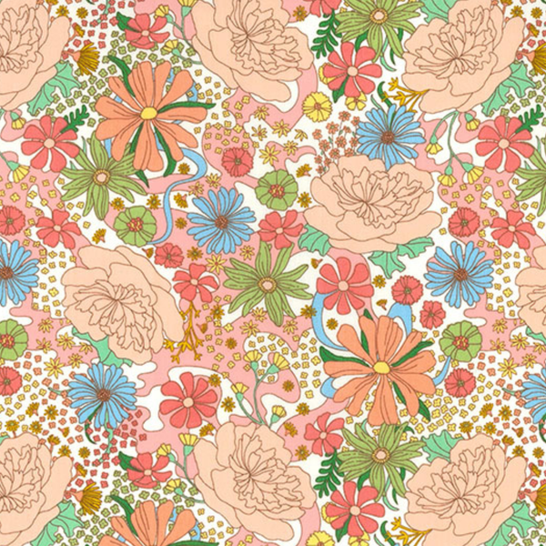 Rose & Coral Floral Design Cotton Poplin Fabric