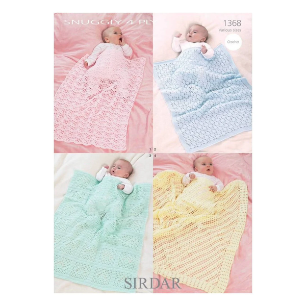 Sirdar Baby Blankets Snuggly 4Ply Knitting Pattern 1368