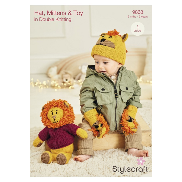 Stylecraft Hat, Mittens & Toy - DK Knitting Pattern 9868