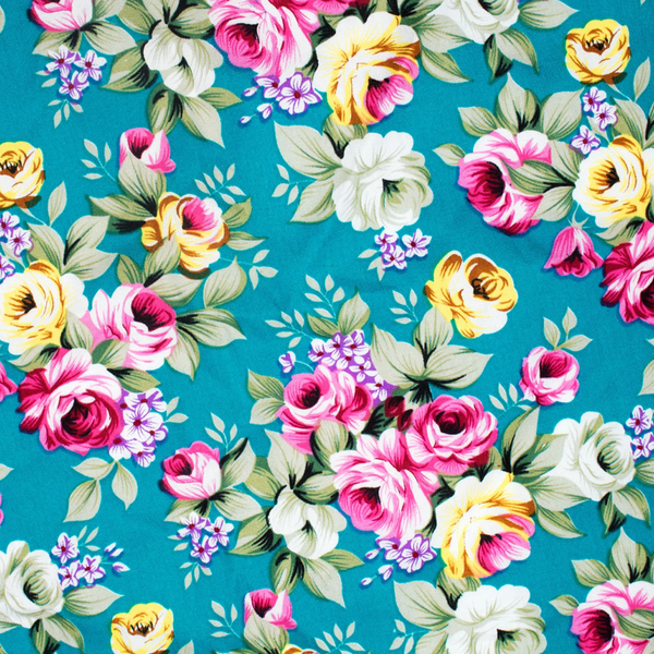 Teal Victorian Roses Cotton Fabric 