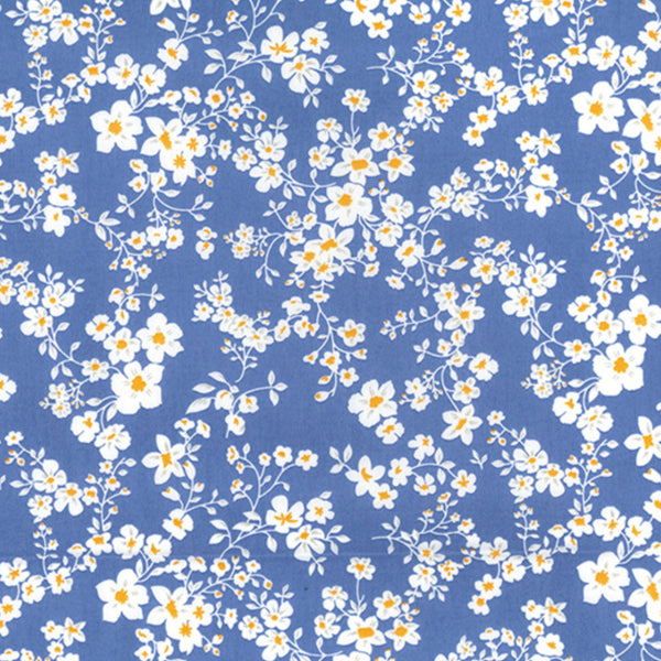 White on Blue Floral Cotton Poplin Fabric