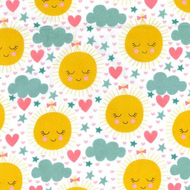 Yellow Sun & Clouds Polycotton Fabric