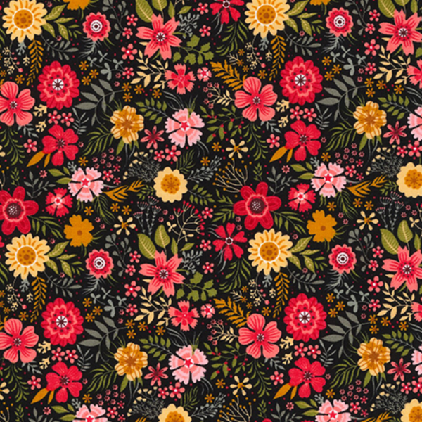 Black Floral Cotton Poplin Fabric