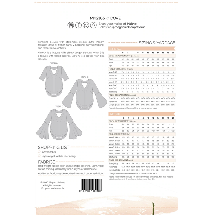 Blouse Sewing Pattern - Dove Megan Nielsen