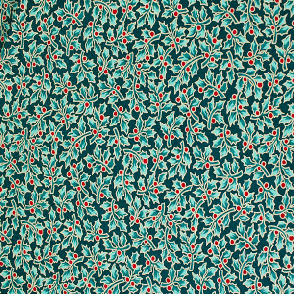 Green Holly Berry Metallic Christmas Cotton Fabric